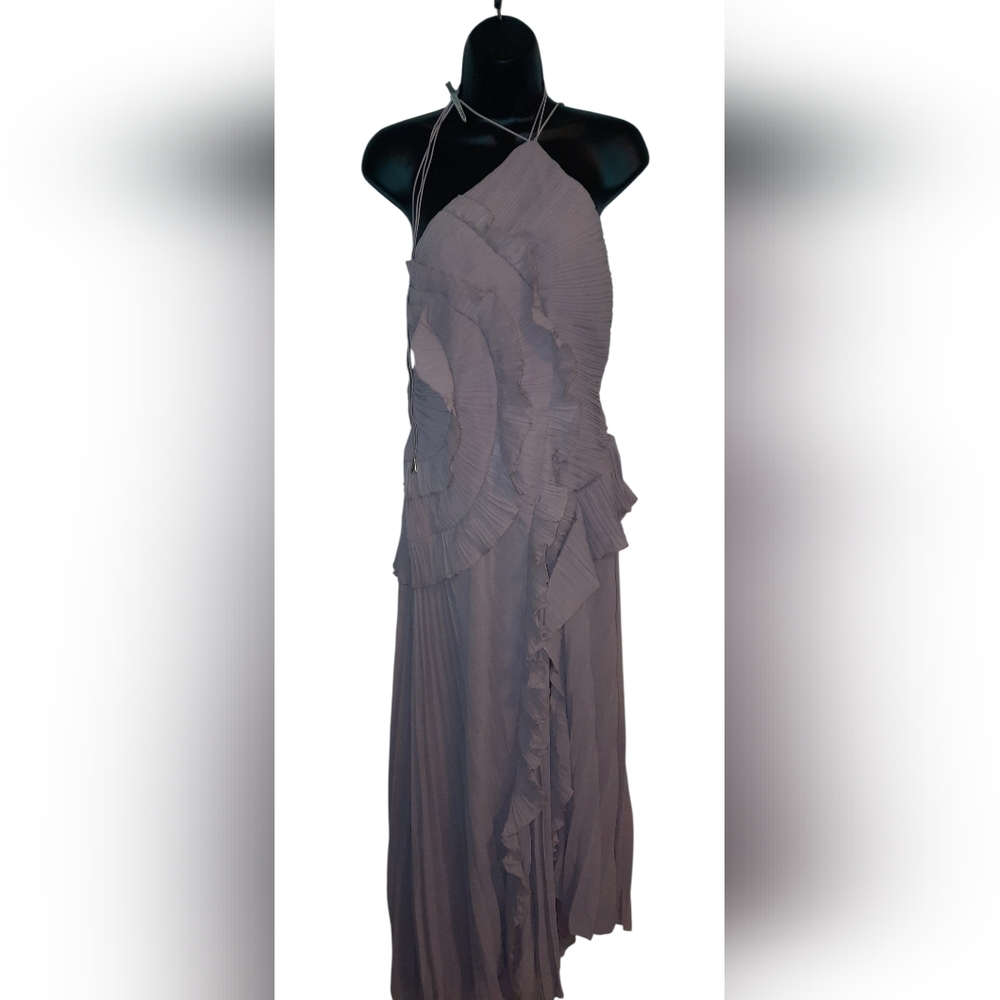 Women's Slate Pink Pleated Ruffle Maxi Dress